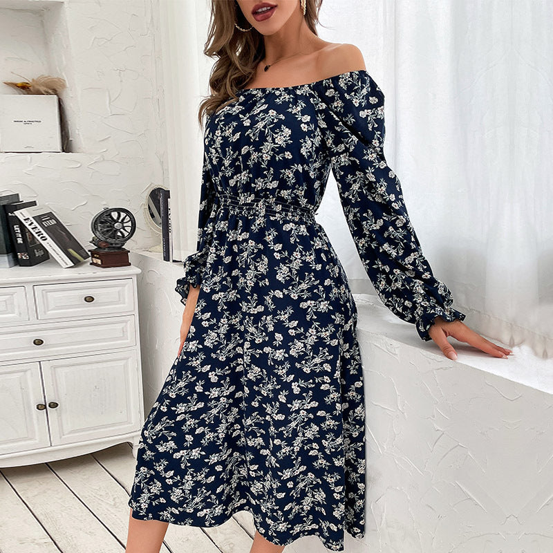 Damen Schulterfreies Midikleid mit elastischem Taillenbündchen und floralem Alloverprint Drune