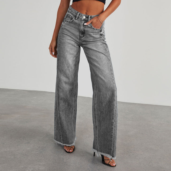 Damen Weit geschnittene Jeans mit fransigen Säumen Drune