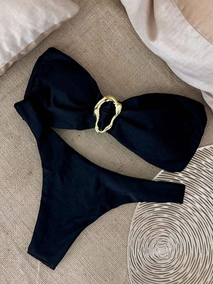 Damen Bikini mit modischem Knotendesign und elegantem Goldakzent Drune