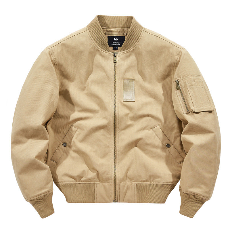 Men's  rugged cotton-twill flight bomber jacket with utility sleeve pocket and reinforced ribbed trims Drune