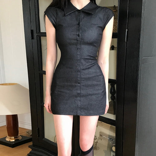 Damen Hemdkleid mit figurbetonter Silhouette und kurzen Ärmeln Drune