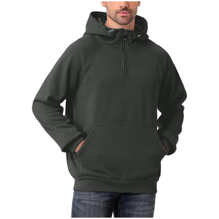 Herren Halbzip-Hoodie mit verstellbarer Kapuze, Kängurutasche und Raglanärmeln Drune