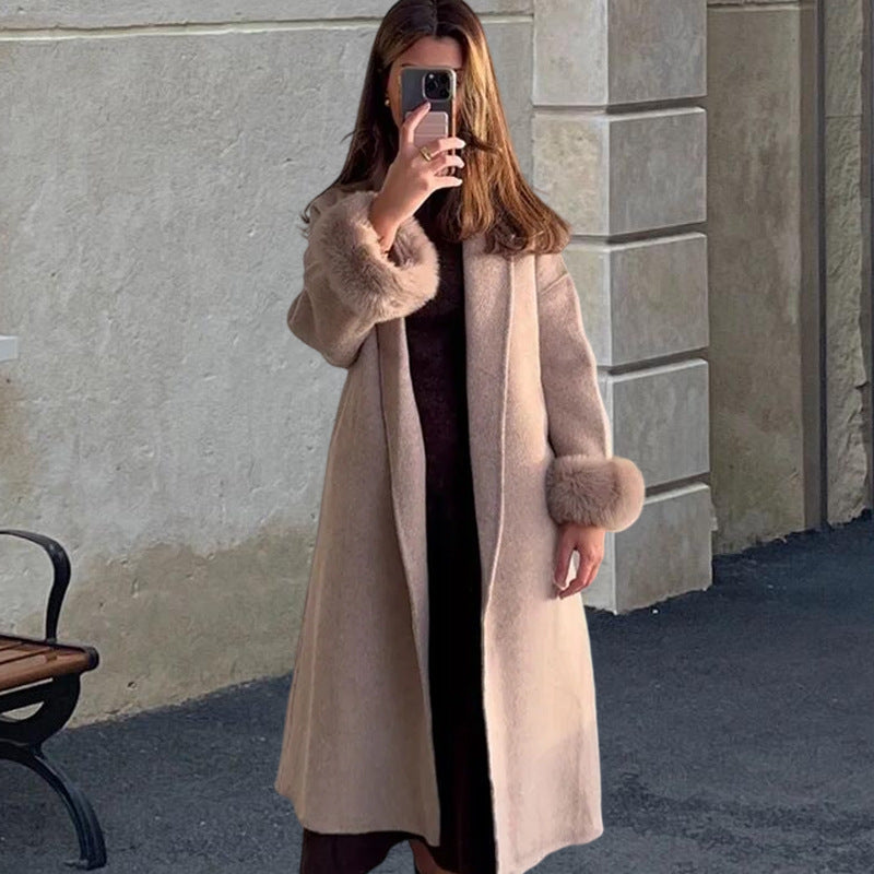 Damen eleganter, warmer Mantel mit luxuriösen Fellsärgen Drune