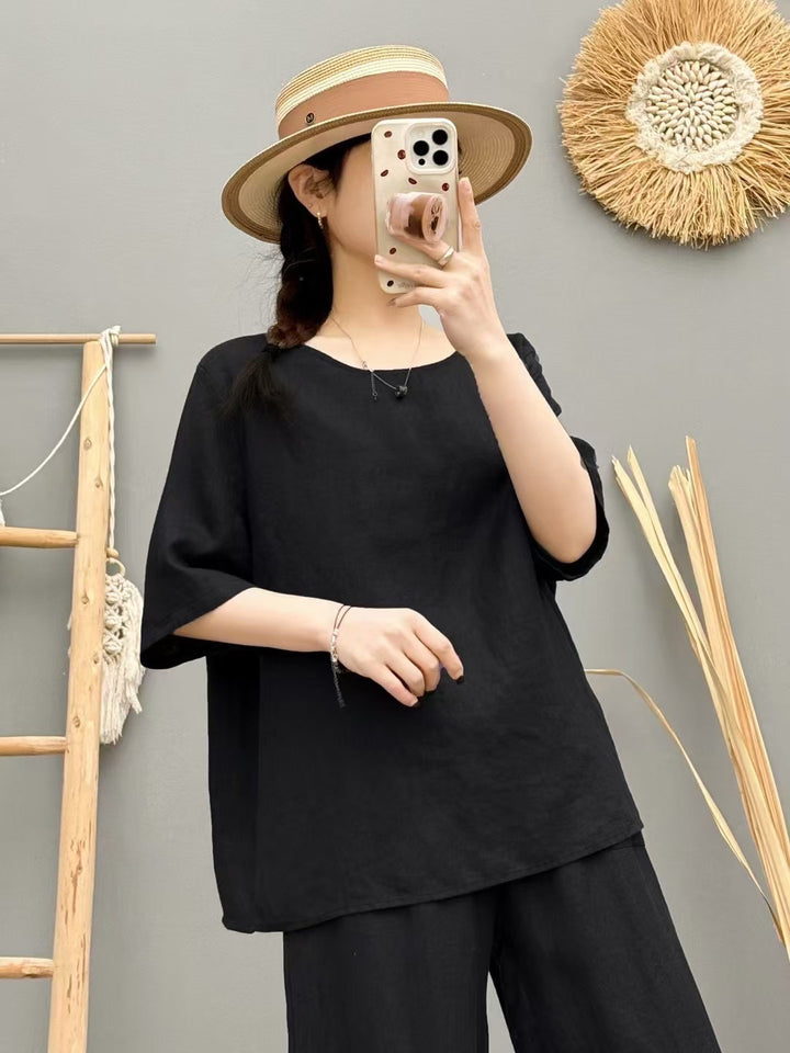 Damen Relaxed Fit Leinen Oversized Top Drune
