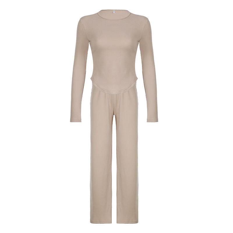 Damen nan legerer Palazzo-Loungehose mit Umschlagbund und weichem Baumwollstretch Drune