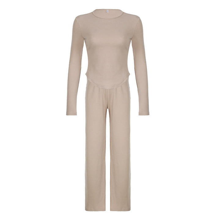 Damen nan legerer Palazzo-Loungehose mit Umschlagbund und weichem Baumwollstretch Drune