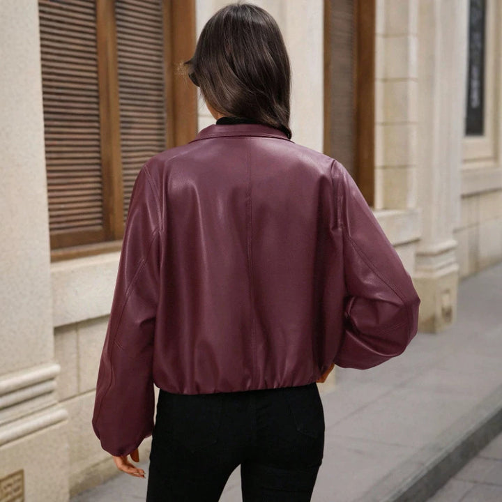 Damen Trendige cropped Kunstlederjacke