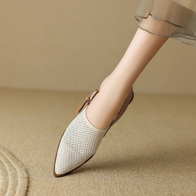 Damen Spitz zulaufende Slipper mit Fersenriemen, perforiertem Obermaterial und bequemem Blockabsatz Drune