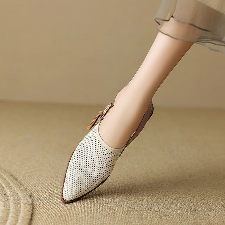 Damen Spitz zulaufende Slipper mit Fersenriemen, perforiertem Obermaterial und bequemem Blockabsatz Drune