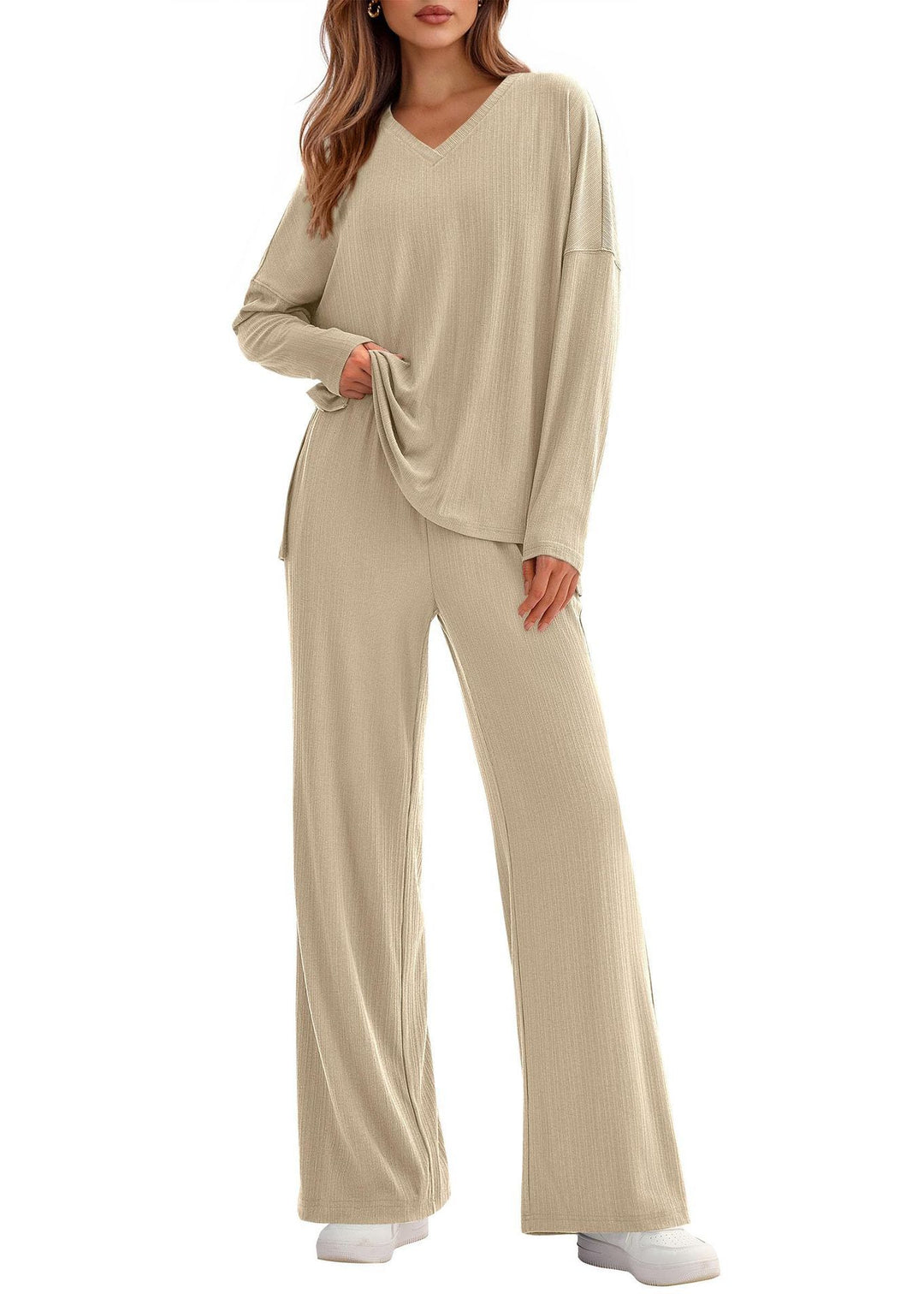 Damen elegantes und lässiges V-Ausschnitt Lounge-Set Drune