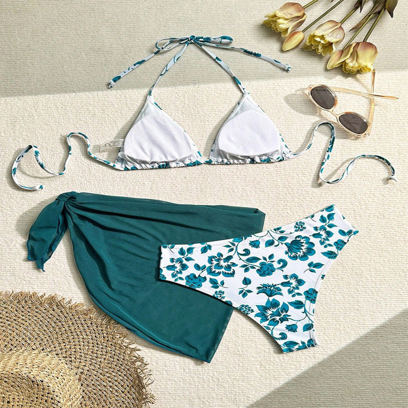 Damen Triangel-Bikini-Set mit floralem Wickelrock Drune
