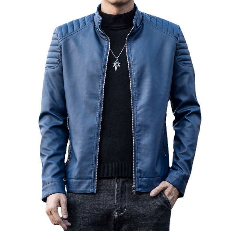 Herren Schmale Kunstleder‑Fliegerjacke mit gepolsterten Schultersteppungen und Stehkragen Drune