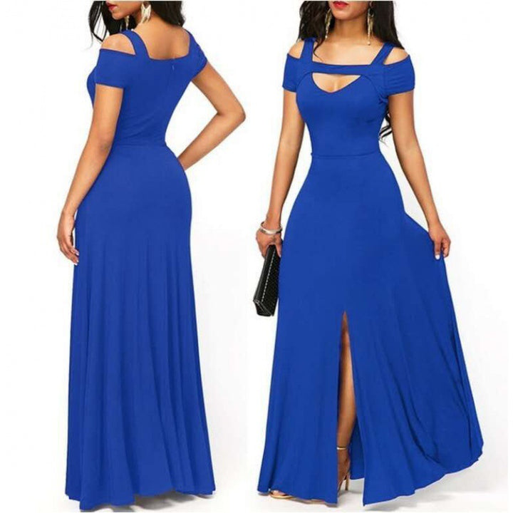 Damen Maxikleid mit schulterfreiem Design und elegantem Schlitz Drune