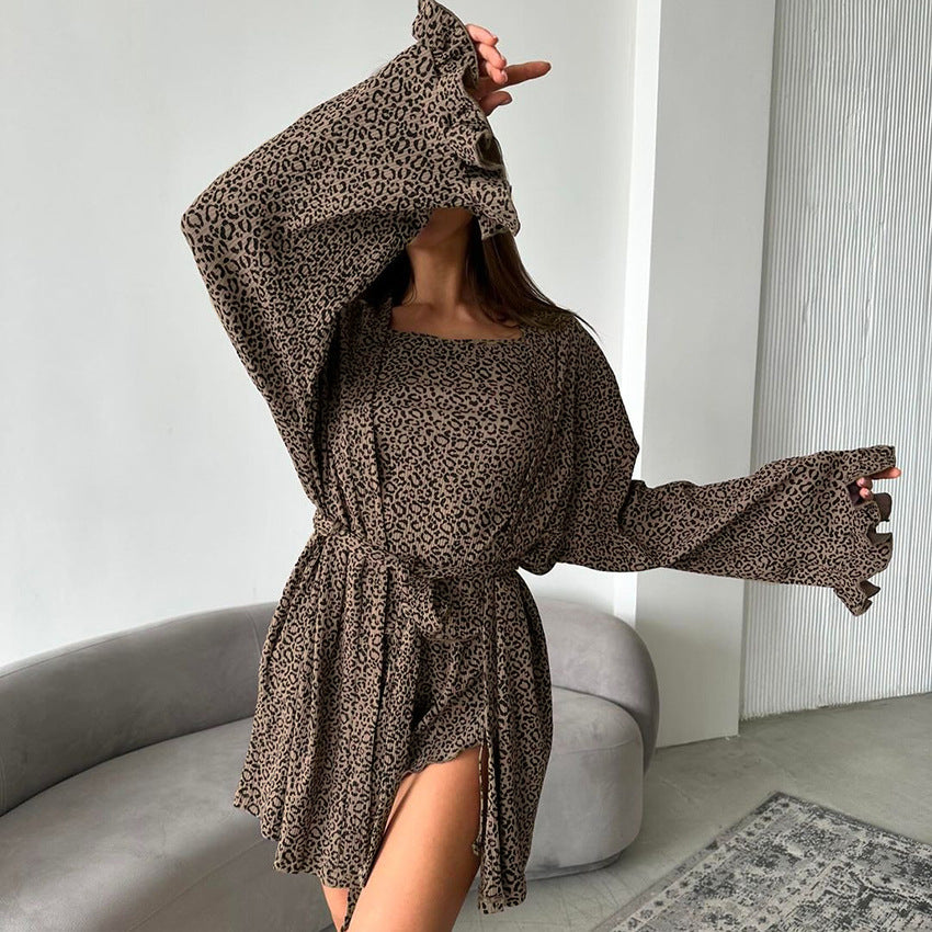 Damen modisches und elegantes Set aus Oberteil und Shorts im Animal-Print Drune