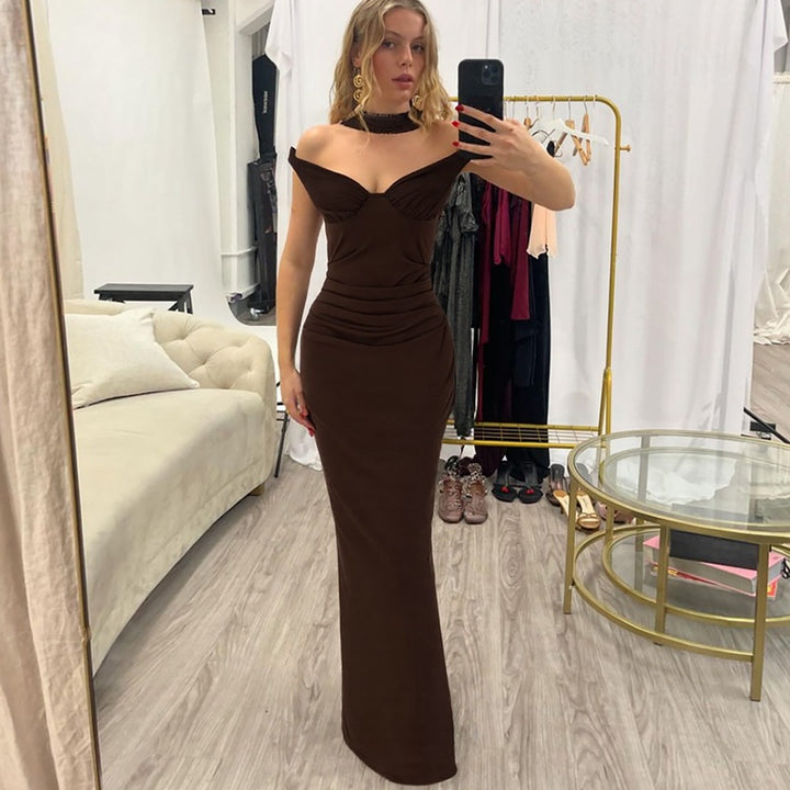 Damen Elegantes Abendkleid mit schulterfreier Drapierung Drune
