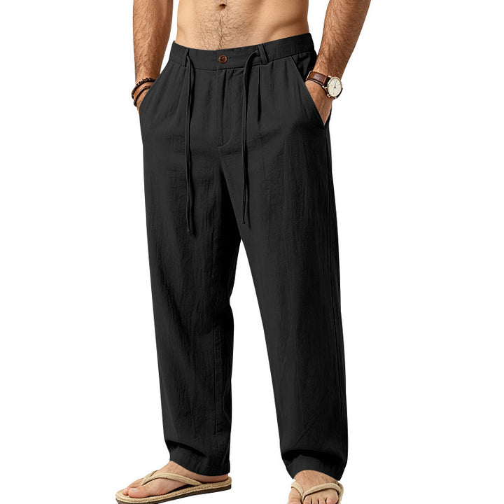 Herren Leichte Leinenhose mit Bundfalten und Kordelzug Drune