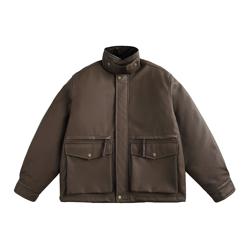 Herren Boxy‑wattierte Utility‑Blousonjacke mit hohem Stehkragen und aufgesetzten Pattentaschen Drune