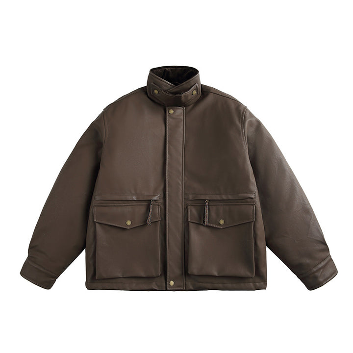 Herren Boxy‑wattierte Utility‑Blousonjacke mit hohem Stehkragen und aufgesetzten Pattentaschen Drune