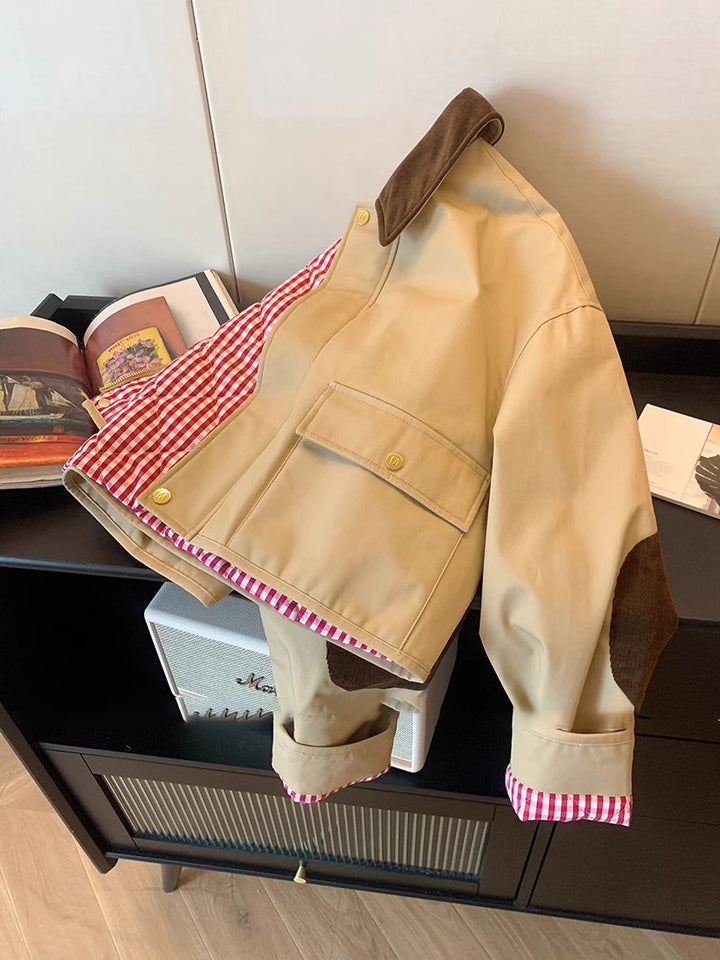 Damen Modische Utility-Jacke mit Samtkragen Drune