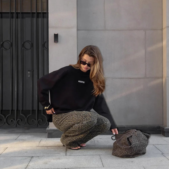 Damen oversized Baumwoll-Sweatshirt mit Statement-Print Drune