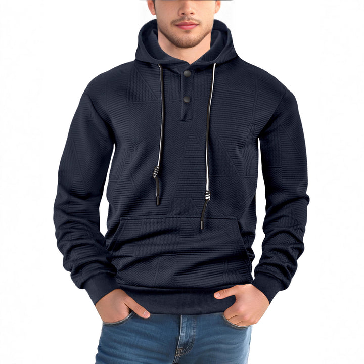 Herren Texturierter Kapuzenpullover mit gesteppter Patchstruktur und Druckknopfleiste Drune
