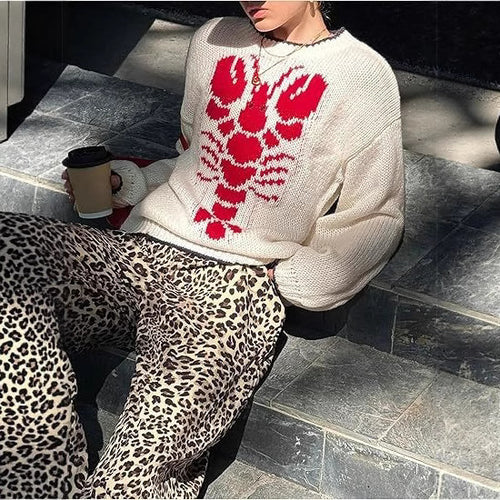 Damen Pullover mit einzigartigem Hummer-Muster und leichtem Strick Drune