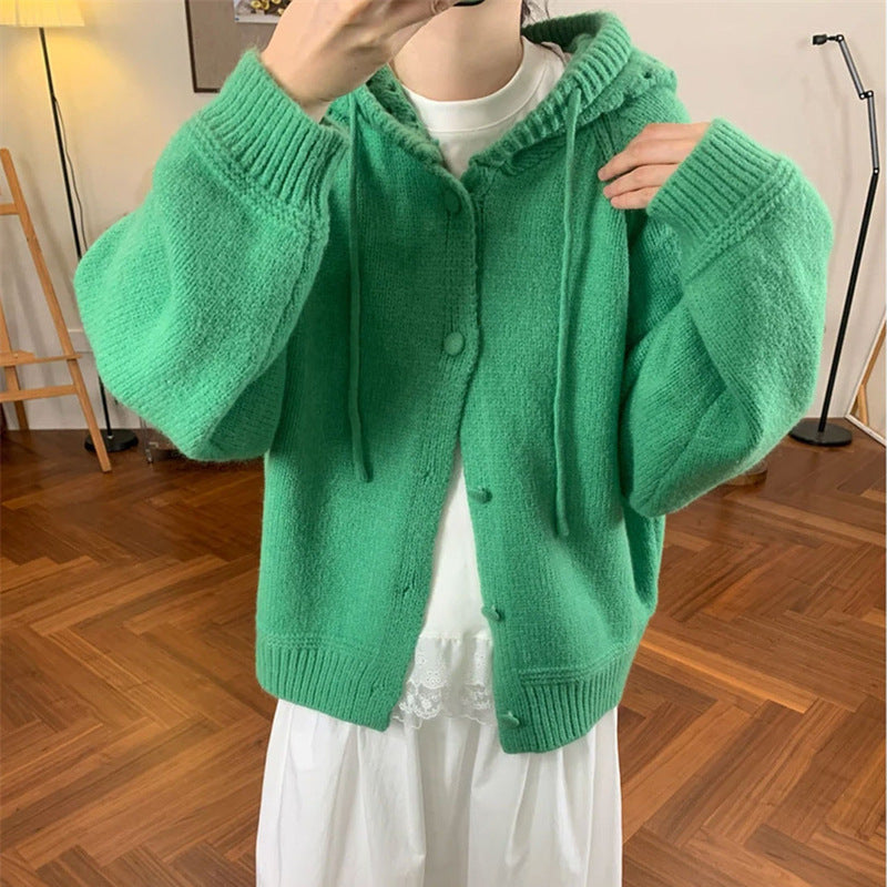 Damen Kuscheliger Oversized Cardigan mit Kapuze und Knopfdetails Drune