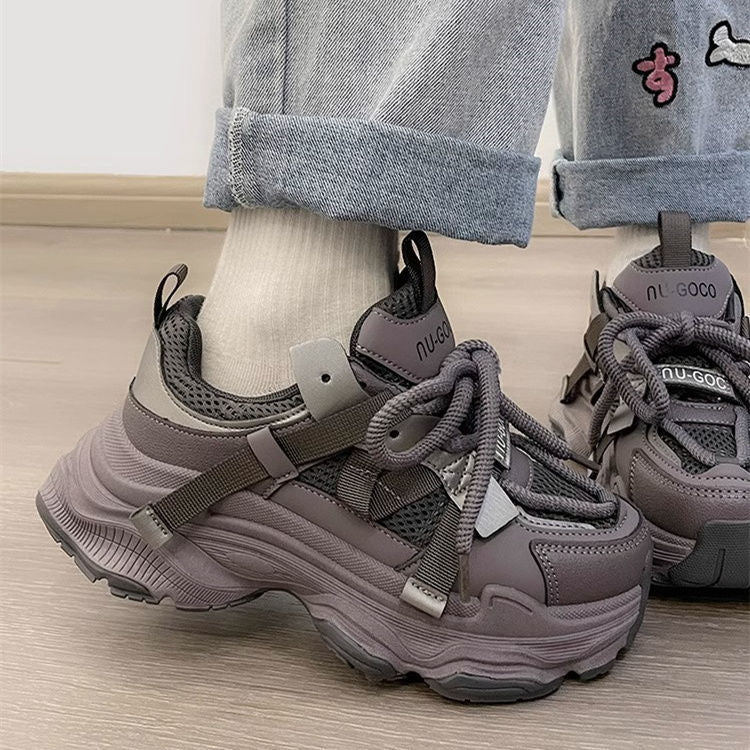 Damen Sportlich-luxuriöse Multi‑Layer City‑Sneaker mit robuster Plateau‑Sohle und verstellbarem Schnallenriemen Drune