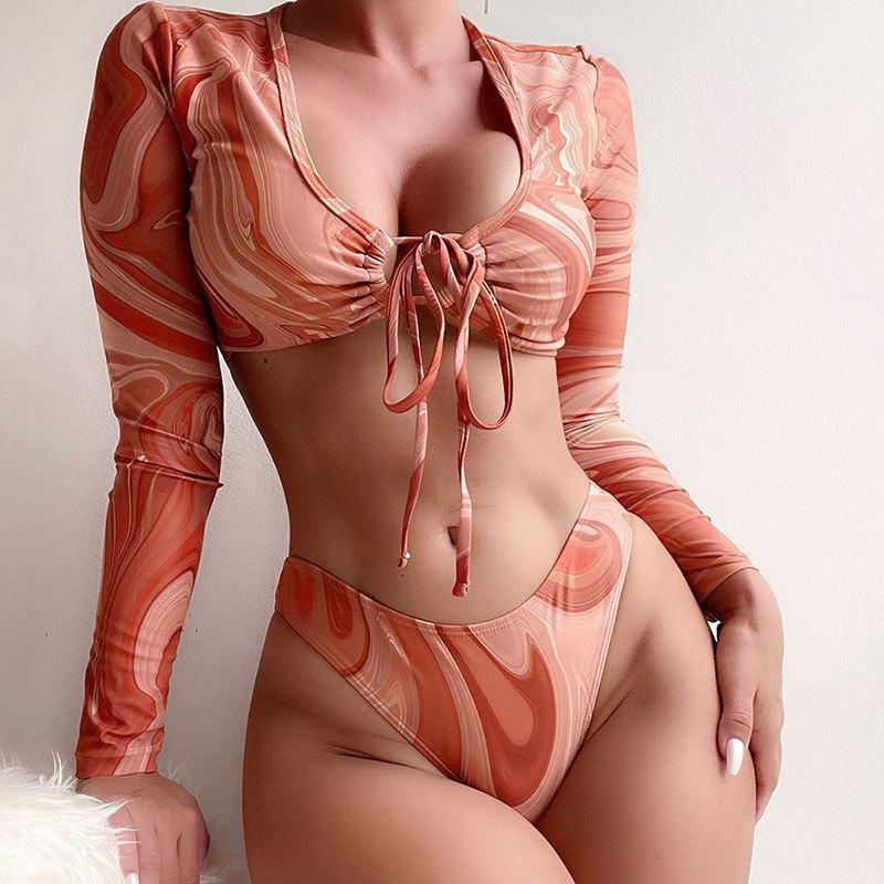 Damen Bikiniset mit langärmligem Oberteil und modischem Wickeldetail Drune