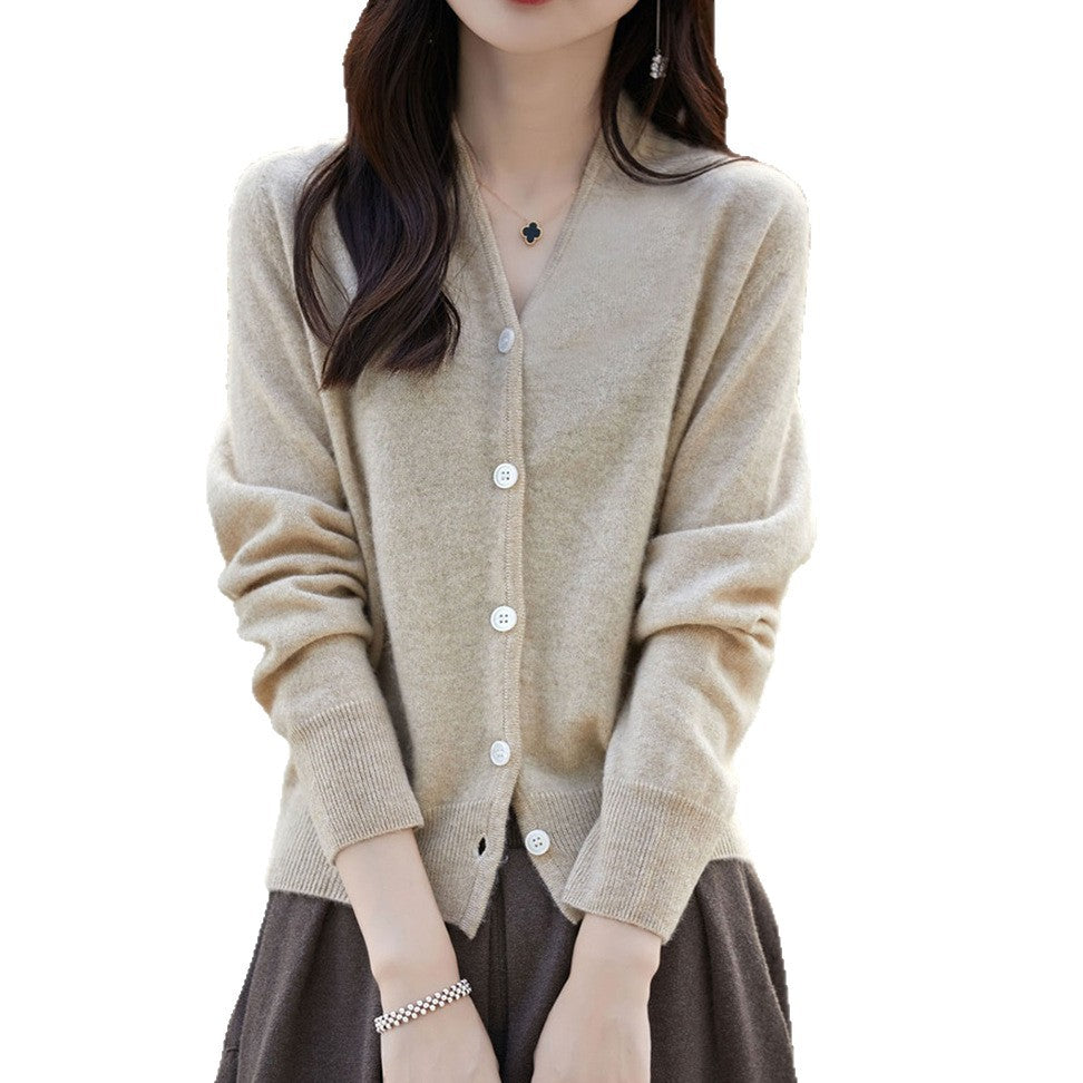 Damen Langarmstrickjacke aus weichem Material mit elegantem V-Ausschnitt Drune