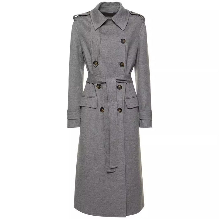 Damen Midilanger Taillierter Doppelreiher‑Trenchcoat aus Wollmix mit ausgestelltem Saum Drune