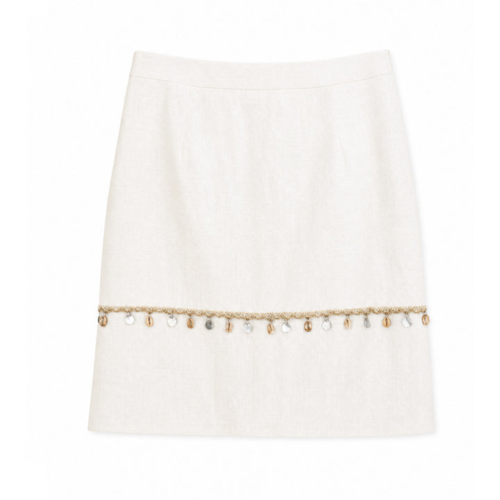 Damen Eleganter Leinenrock mit Zierperlen Drune