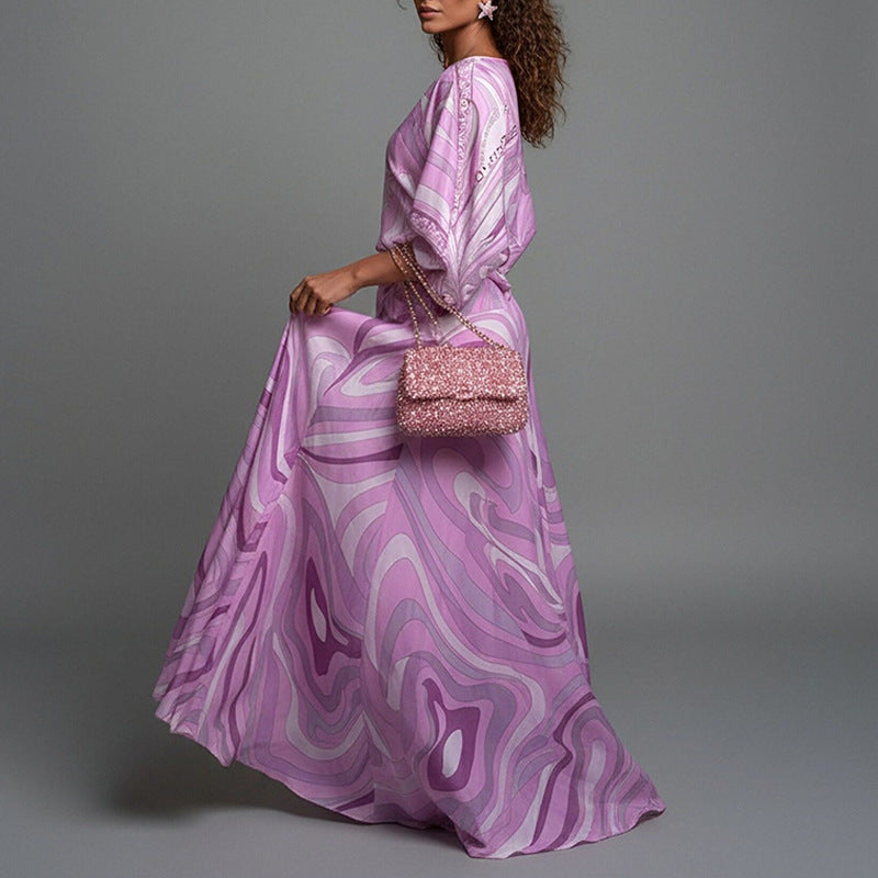 Damen Übergrößen-Maxikleid mit fließendem Schnitt und asymmetrischem Design Drune
