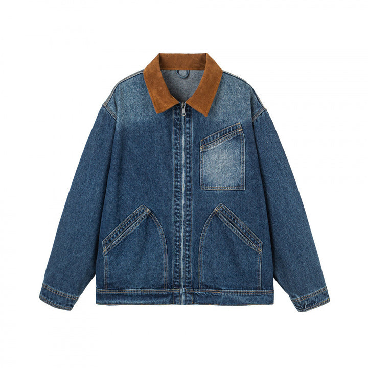 Herren Oversize-Denimjacke mit Cordkragen und diagonalem Brusttaschendetail Drune