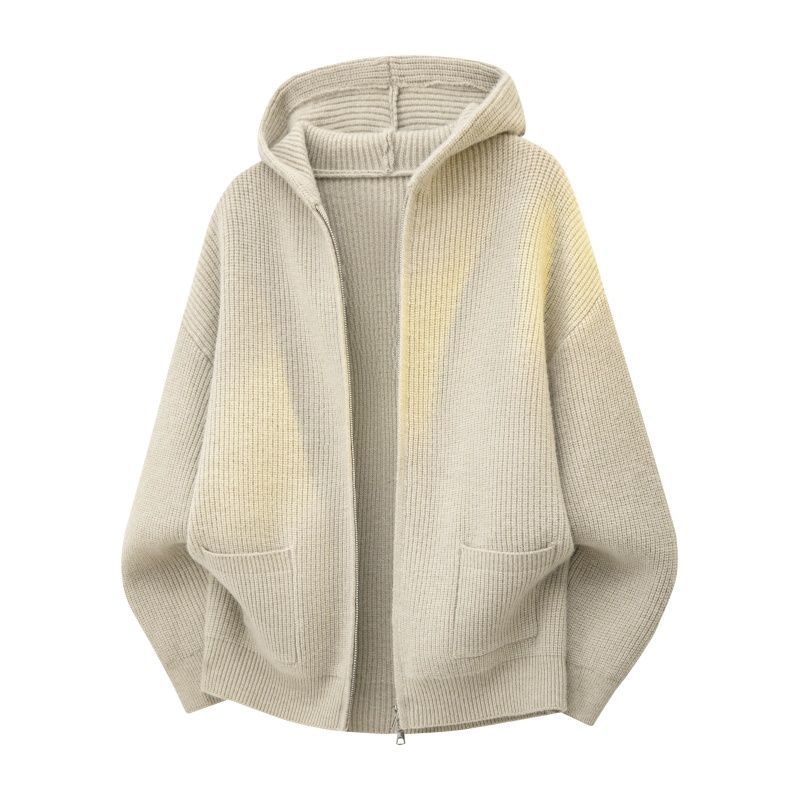 Damen Kuschelige Oversize-Rippstrick-Kapuzenjacke mit Zwei-Wege-Reißverschluss & aufgesetzten Taschen Drune