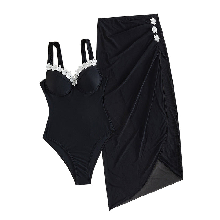 Damen Eleganter Einteiler Badeanzug mit transparentem Rock Drune