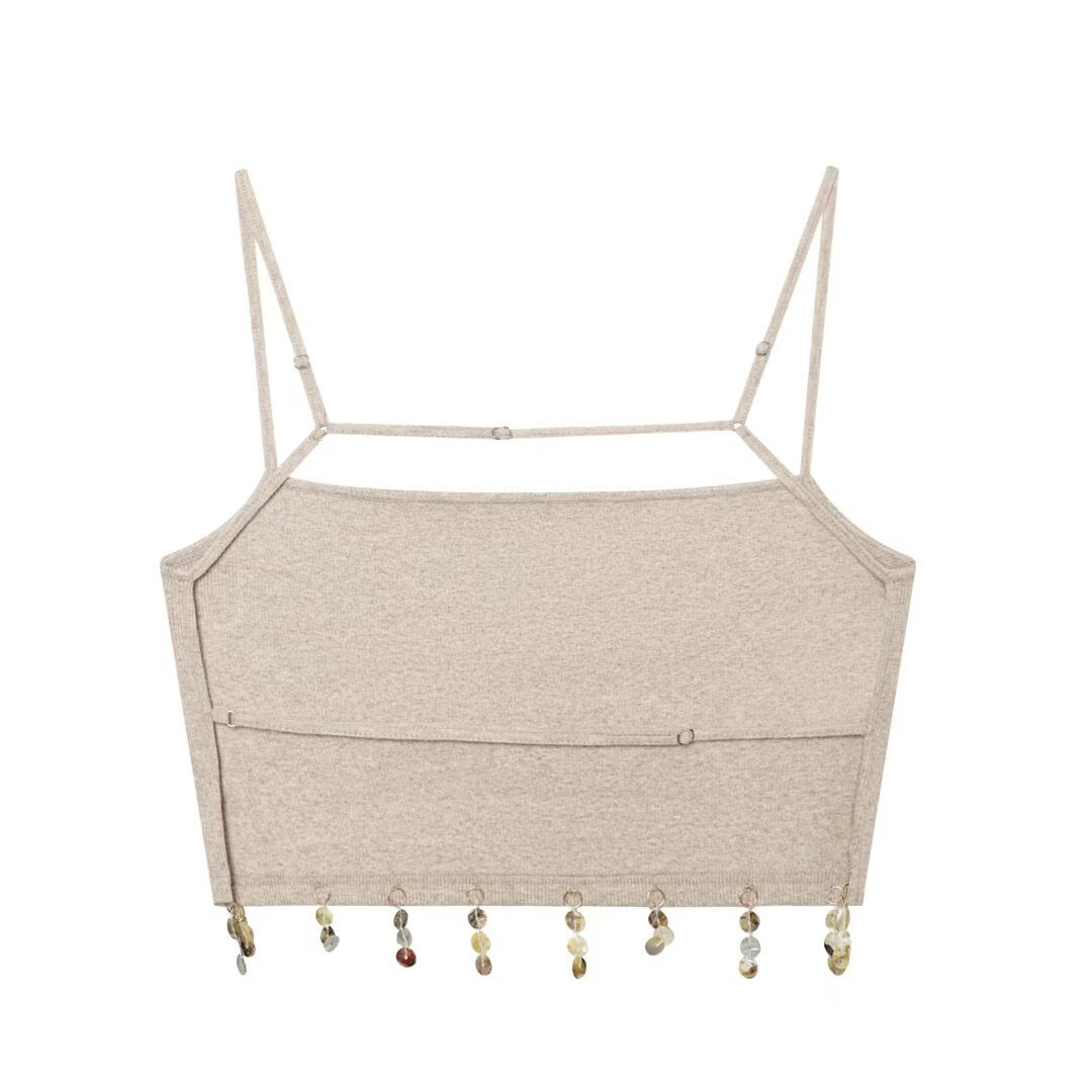 Damen Cropped Top mit zarten Trägerschnüren und funkelndem Saum Drune