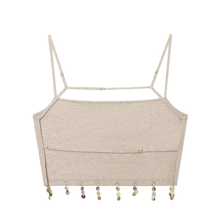 Damen Cropped Top mit zarten Trägerschnüren und funkelndem Saum Drune