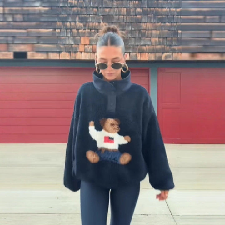 Damen Flauschiger Pullover mit einzigartigem Tiermotiv Drune