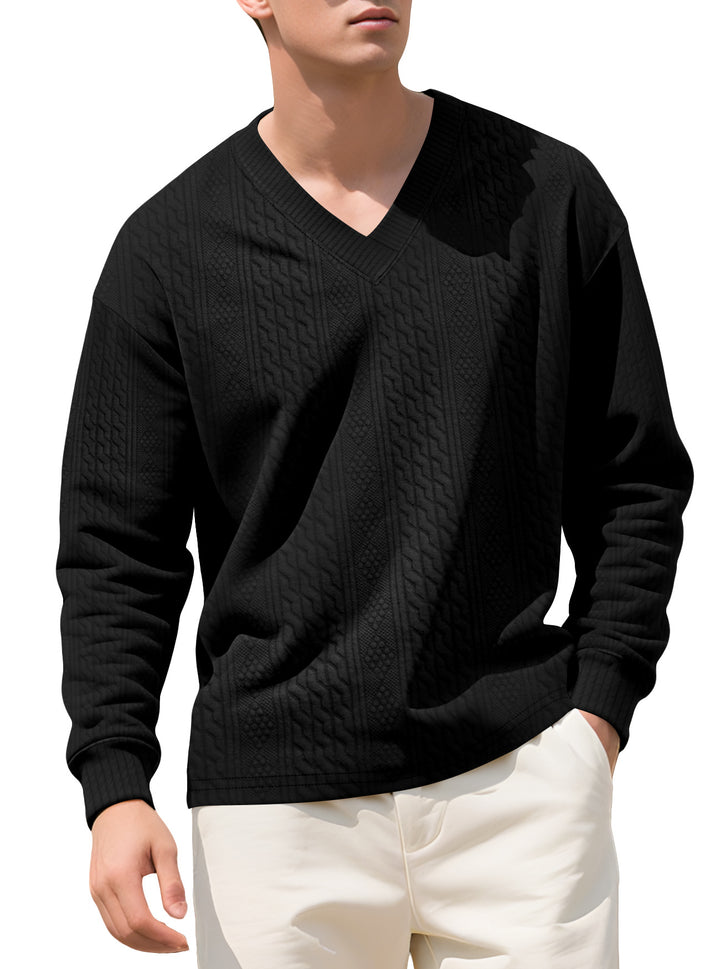 Herren nan strukturierter V-Ausschnitt Strickpullover mit Kabel- und Wabenmuster Drune
