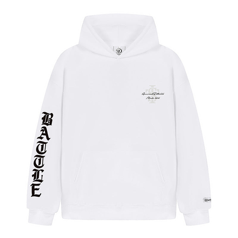 Unisex Oversize-Kapuzenpullover mit Gothic-Ärmelprint und Kängurutasche Drune