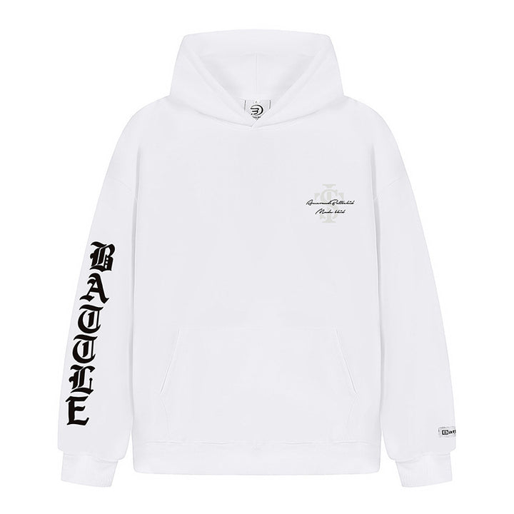 Unisex Oversize-Kapuzenpullover mit Gothic-Ärmelprint und Kängurutasche Drune