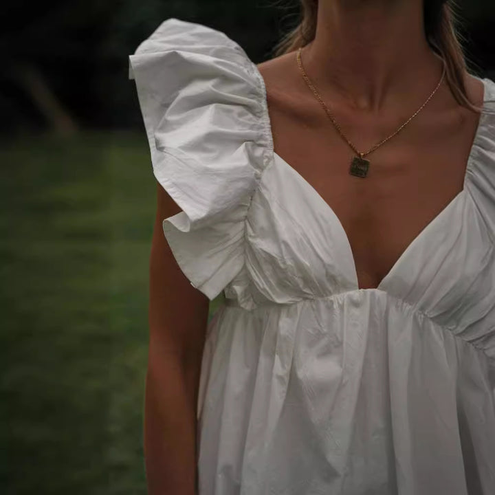 Damen luftiges Minikleid mit voluminösen Rüschen Drune