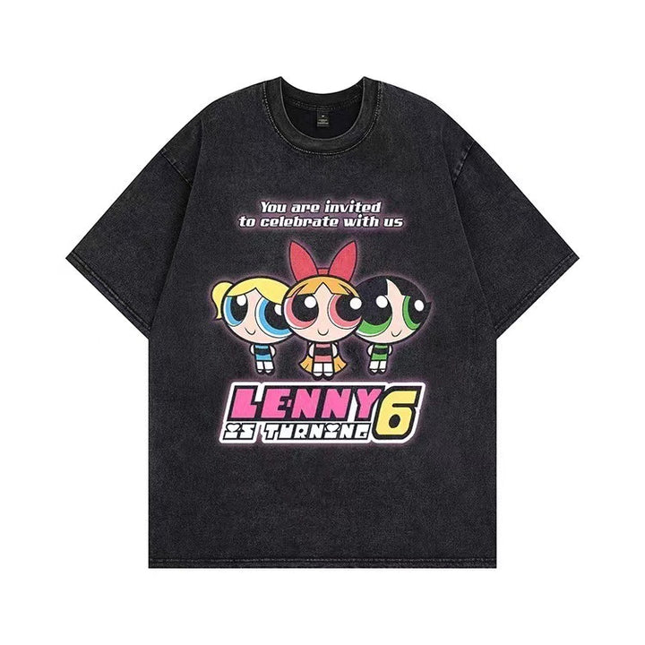 Damen T-Shirt mit angepasstem Powerpuff Girls Grafikdruck Drune