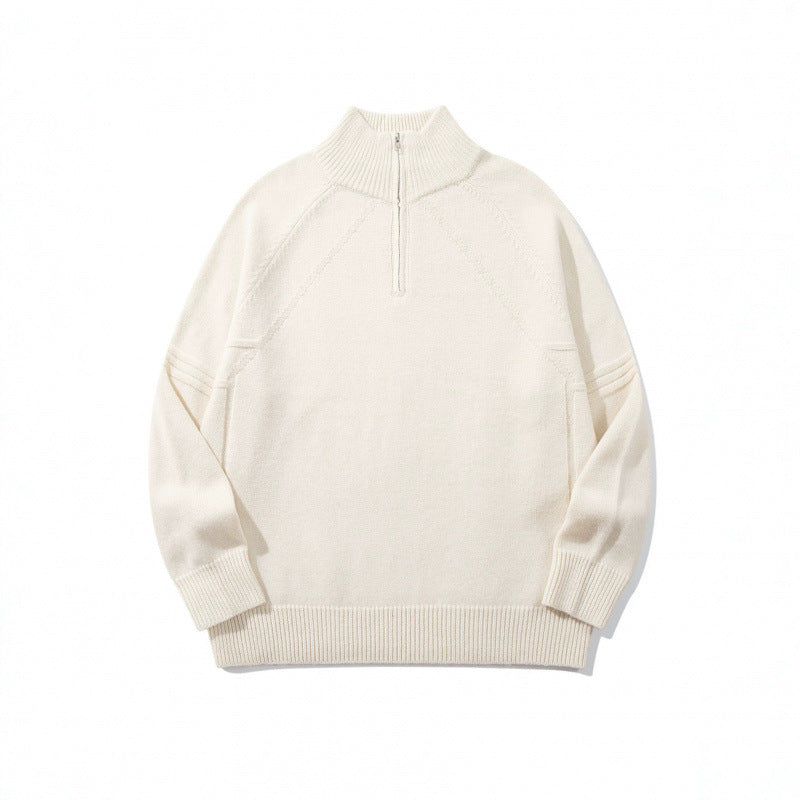 Unisex Strick-Halbzip-Pullover mit hohem Rippkragen und Raglanärmeln Drune