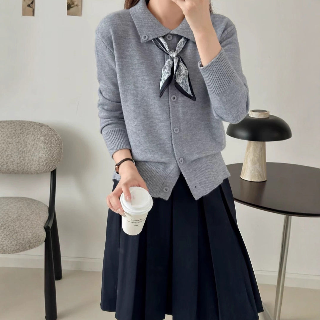 Damen feine Strickjacke mit klassischem Kragen und Knopfverschluss Drune