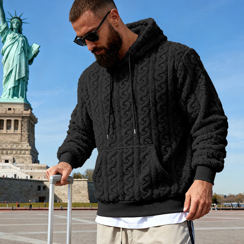 Herren Gefütterter Sherpa‑Hoodie mit Zopfmuster und Kapuze Drune