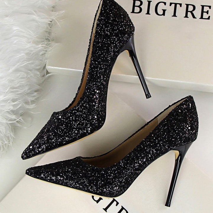 Damen Glitzer-Pumps mit spitzer Zehenform und metallic Stiletto-Absatz Drune