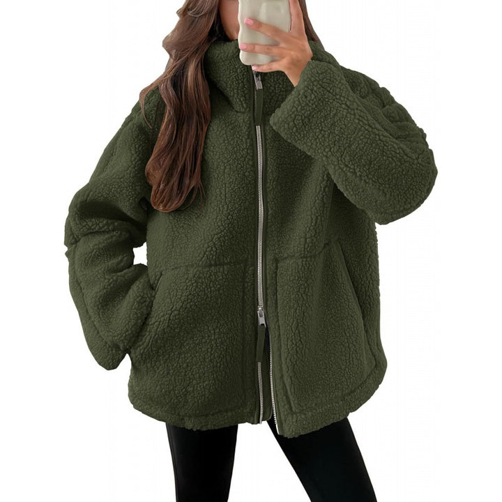 Damen Kuschelige Teddyfelljacke mit hohen Kragen und Reißverschluss Drune