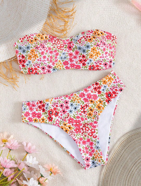 Damen Bandeau-Bikini mit elegantem Muster Drune